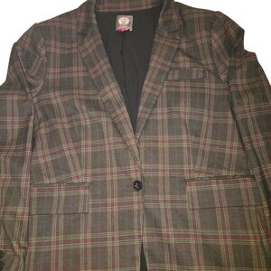 Vince Camuto Multicolor Green Red Plaid Women's Jacket Business Blazer Size 8